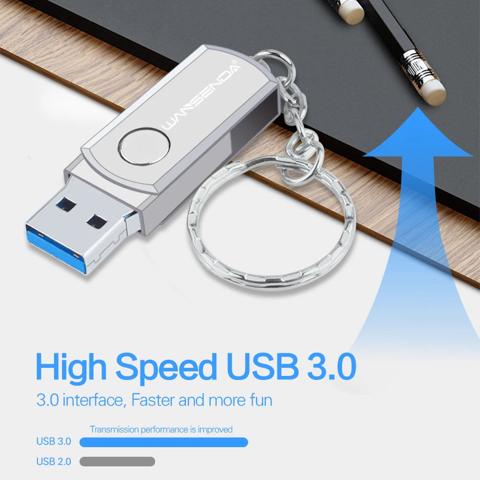 Chiavetta USB 3.0 in acciaio inossidabile da 256 GB, 128 GB, chiavetta a rotazione da 16 GB, 32 GB, 64 GB, pendrive con portachiavi