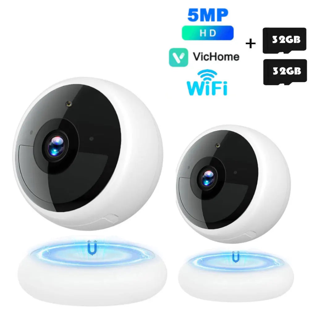 Telecamera di sicurezza domestica 2K da 5 MP con Wi-Fi, wireless, per esterni, con supporto magnetico, alimentata a batteria, con sorveglianza, rilevamento del movimento tramite IA, telecamera HD per interni
