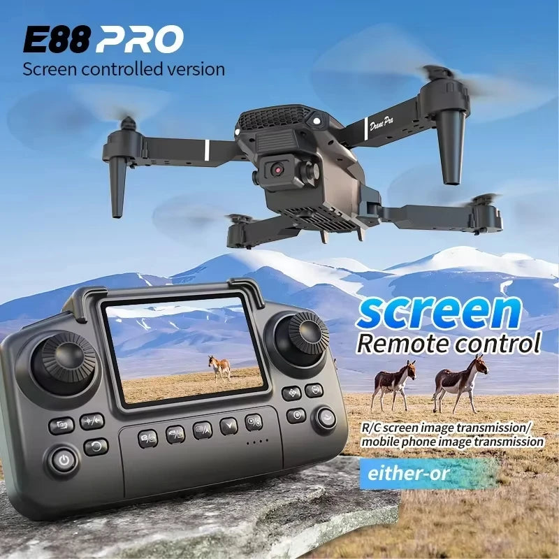 Drone 8K 5G HD con doppia fotocamera per fotografia aerea, schermo di controllo remoto, quadricottero E88PRO