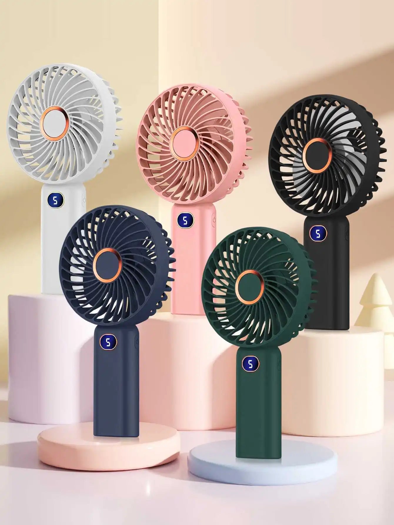 Ventilatore portatile ricaricabile tramite USB, mini ventilatore con display digitale e regolazione a 5 velocità, ideale per viaggi, attività all'aperto, ufficio e casa