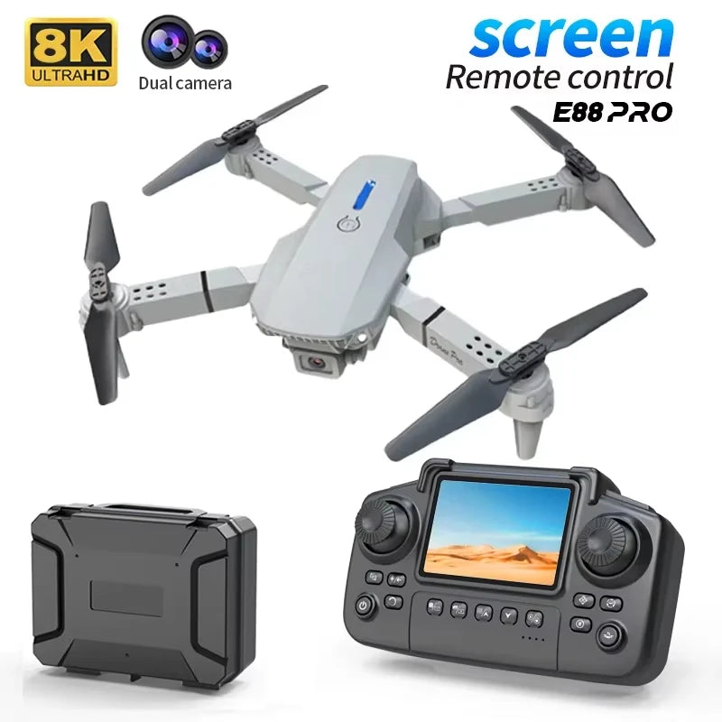 Drone 8K 5G HD con doppia fotocamera per fotografia aerea, schermo di controllo remoto, quadricottero E88PRO