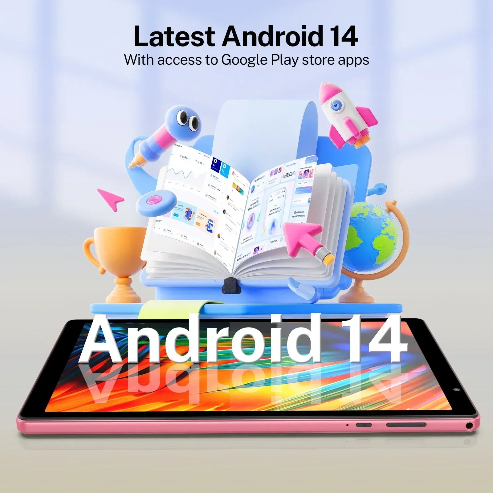 Tablet 10 pollici con Android 14, processore quad-core, 5G e Wi-Fi, 4 GB di ROM + 32 GB di RAM, risoluzione 1280×800, batteria da 6000 mAh