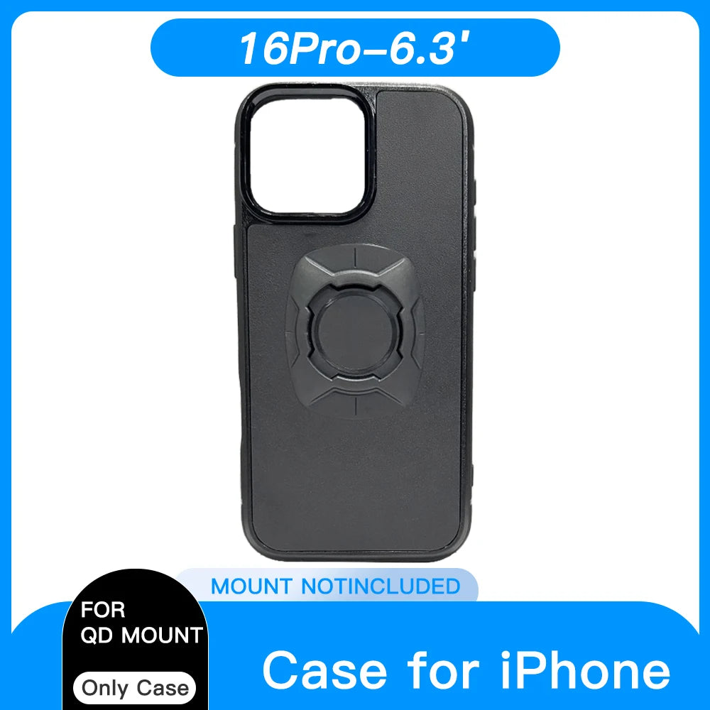 Custodia per telefono con chiusura a scatto, supporto per moto e bicicletta, custodia per iPhone con chiusura rapida, compatibile con il sistema di montaggio per telefono Quad, modelli 14, 15, 16 e Pro Max