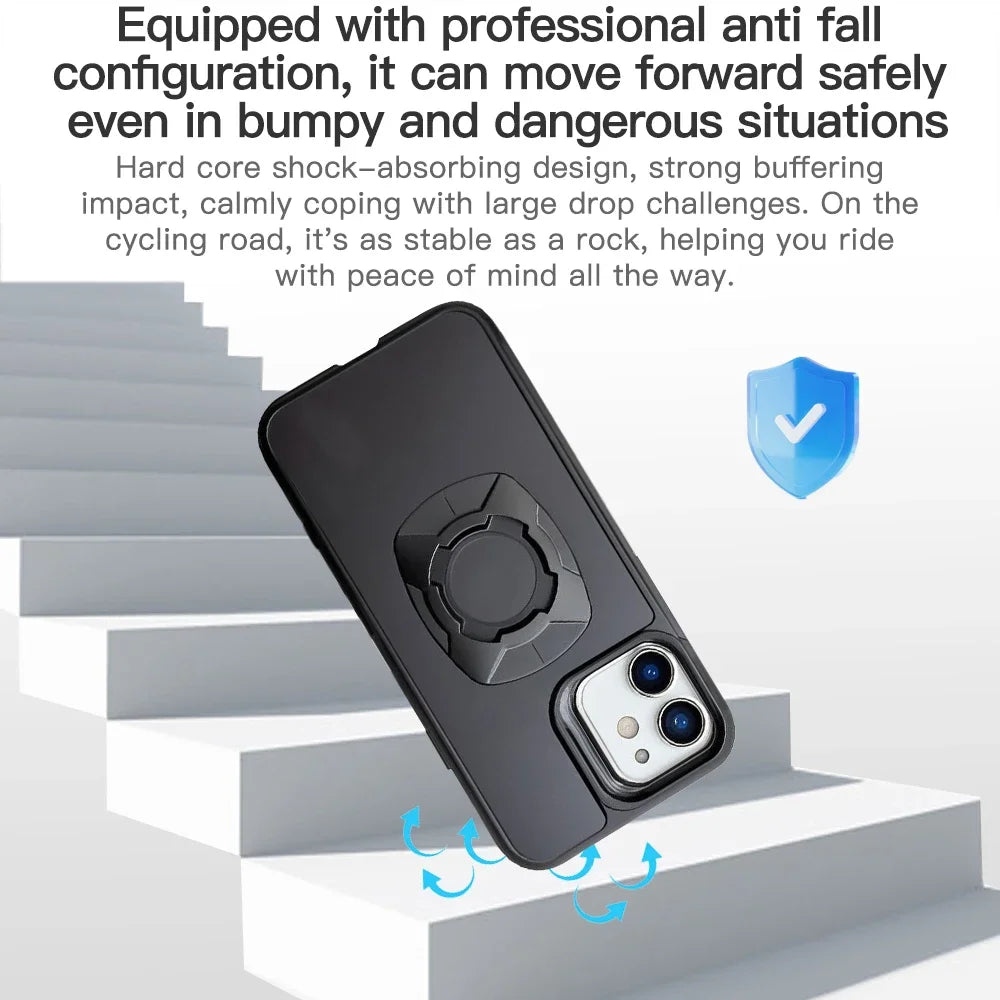 Custodia per telefono con chiusura a scatto, supporto per moto e bicicletta, custodia per iPhone con chiusura rapida, compatibile con il sistema di montaggio per telefono Quad, modelli 14, 15, 16 e Pro Max