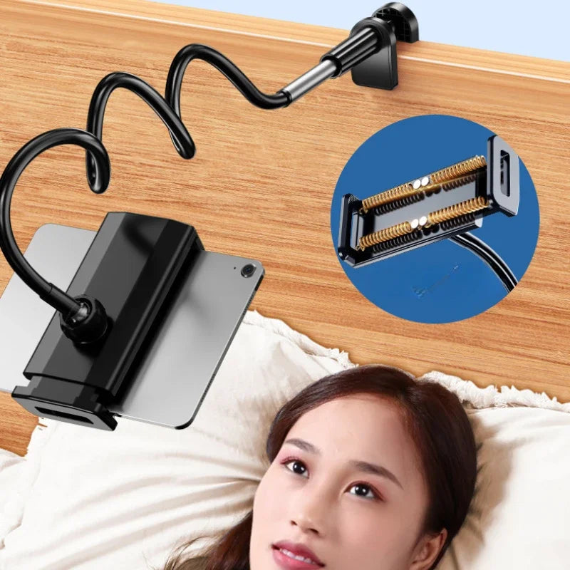 Supporto per tablet da letto - Supporto per iPad con rotazione a 360°, dotato di braccio metallico da 90 cm, per telefoni e tablet da 4,7 a 12,9 pollici