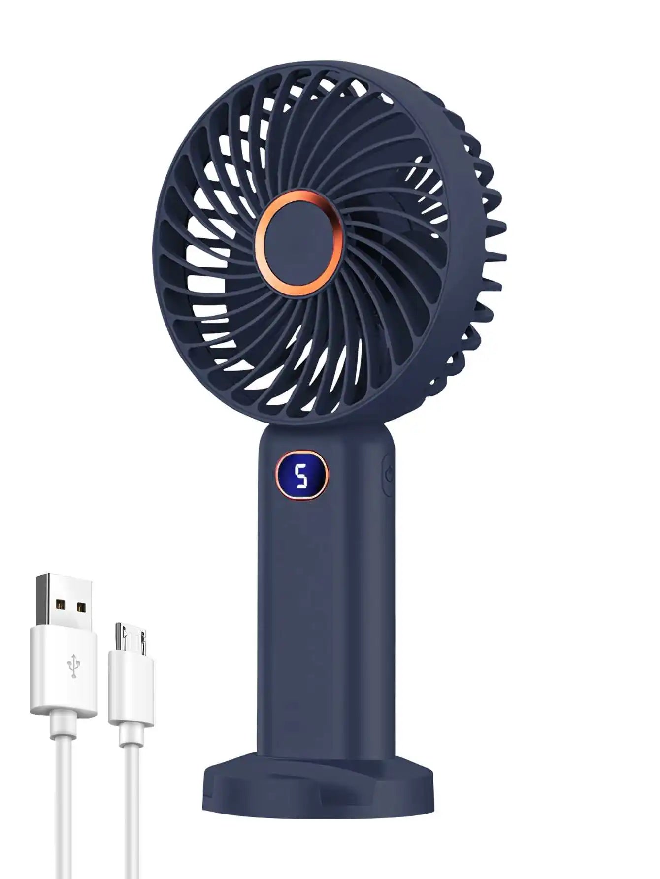 Ventilatore portatile ricaricabile tramite USB, mini ventilatore con display digitale e regolazione a 5 velocità, ideale per viaggi, attività all'aperto, ufficio e casa