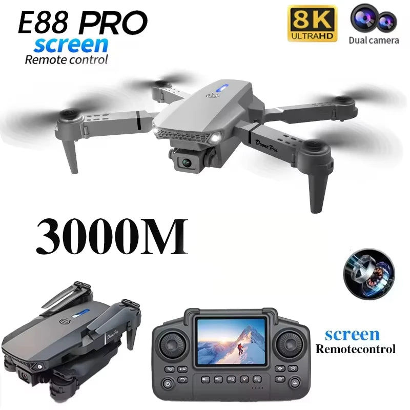 Drone 8K 5G HD con doppia fotocamera per fotografia aerea, schermo di controllo remoto, quadricottero E88PRO