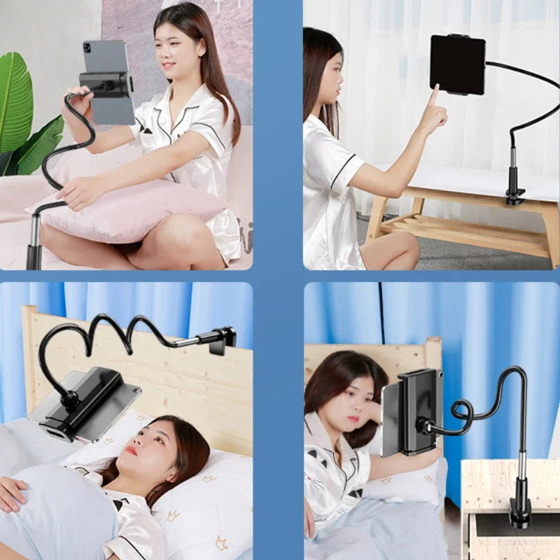 Supporto per tablet da letto - Supporto per iPad con rotazione a 360°, dotato di braccio metallico da 90 cm, per telefoni e tablet da 4,7 a 12,9 pollici