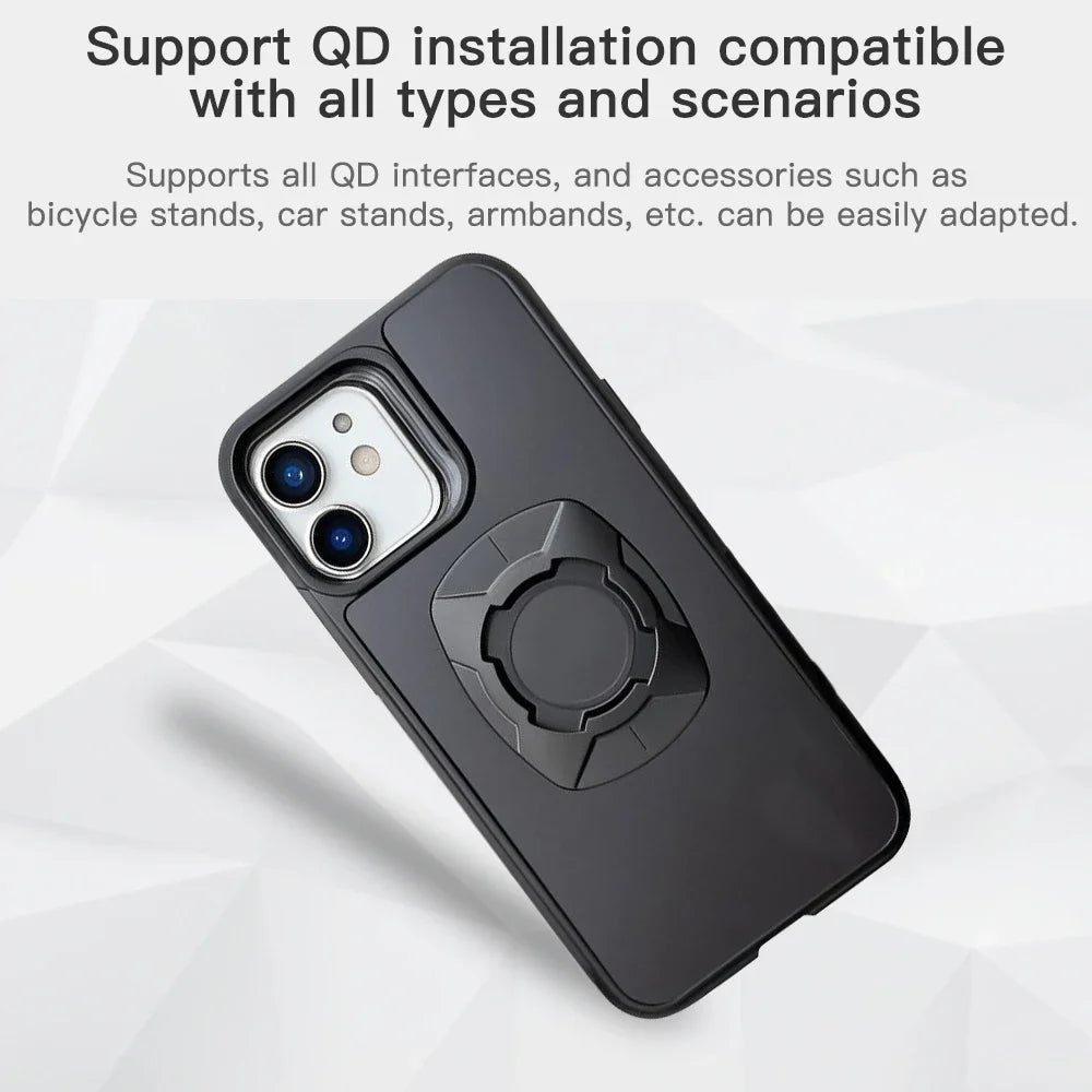 Custodia per telefono con chiusura a scatto, supporto per moto e bicicletta, custodia per iPhone con chiusura rapida, compatibile con il sistema di montaggio per telefono Quad, modelli 14, 15, 16 e Pro Max