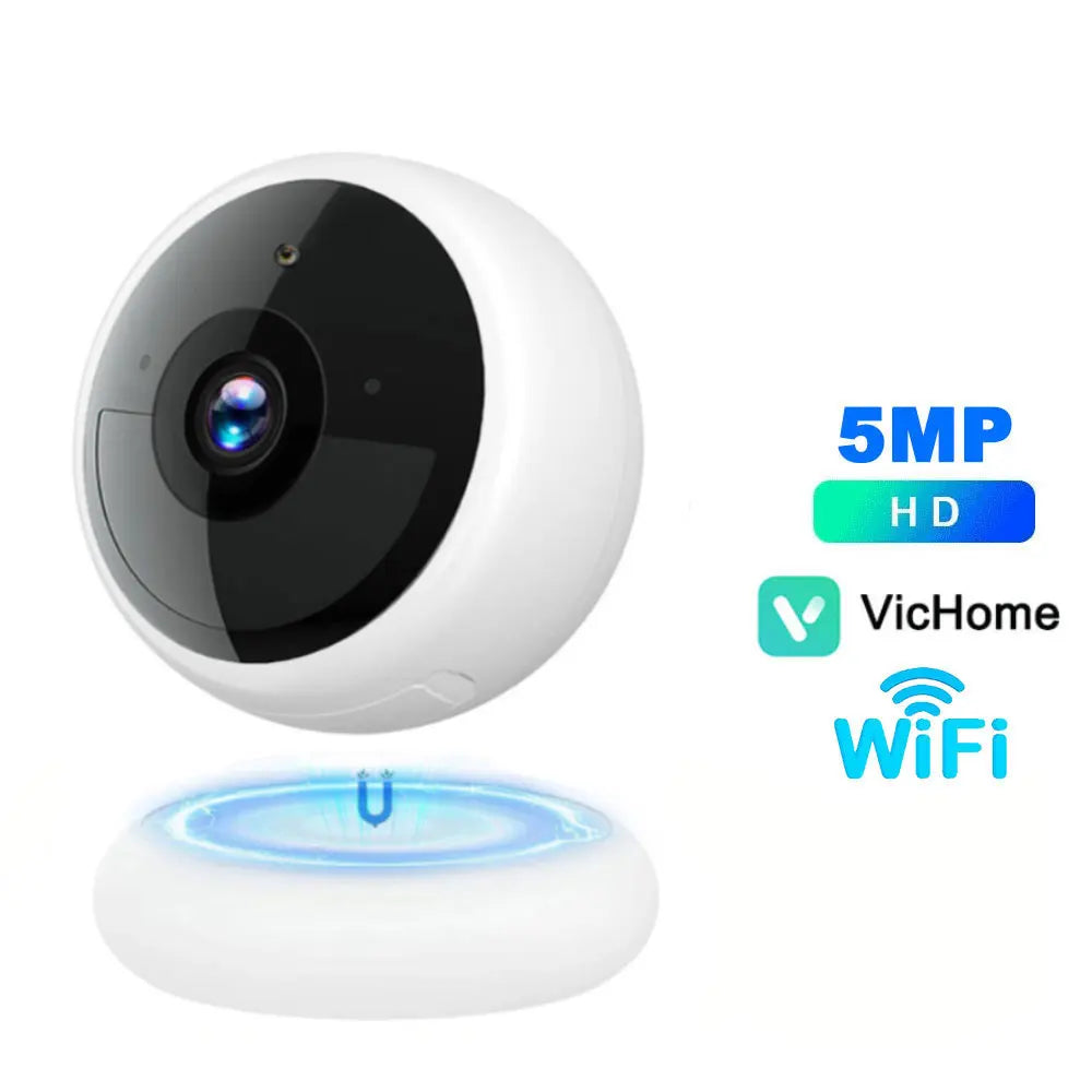 Telecamera di sicurezza domestica 2K da 5 MP con Wi-Fi, wireless, per esterni, con supporto magnetico, alimentata a batteria, con sorveglianza, rilevamento del movimento tramite IA, telecamera HD per interni