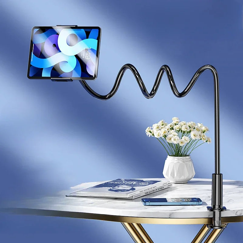 Supporto per tablet da letto - Supporto per iPad con rotazione a 360°, dotato di braccio metallico da 90 cm, per telefoni e tablet da 4,7 a 12,9 pollici