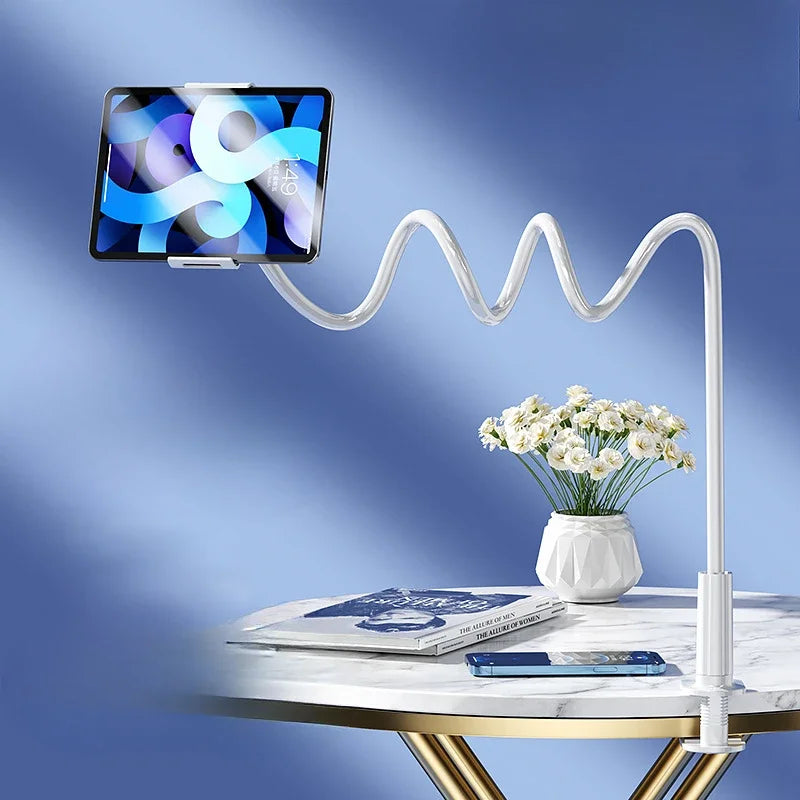 Supporto per tablet da letto - Supporto per iPad con rotazione a 360°, dotato di braccio metallico da 90 cm, per telefoni e tablet da 4,7 a 12,9 pollici