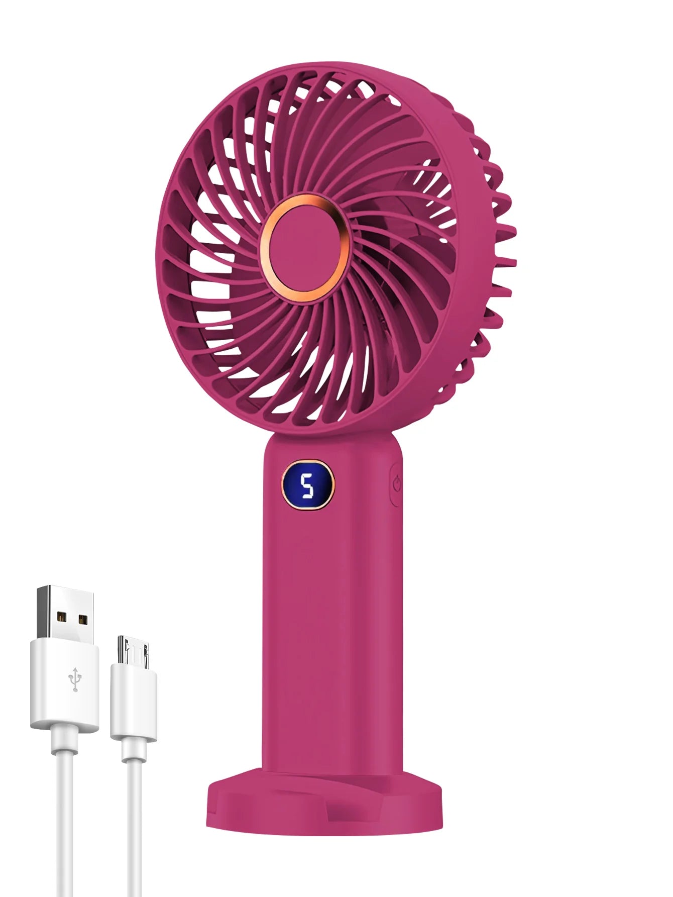 Ventilatore portatile ricaricabile tramite USB, mini ventilatore con display digitale e regolazione a 5 velocità, ideale per viaggi, attività all'aperto, ufficio e casa