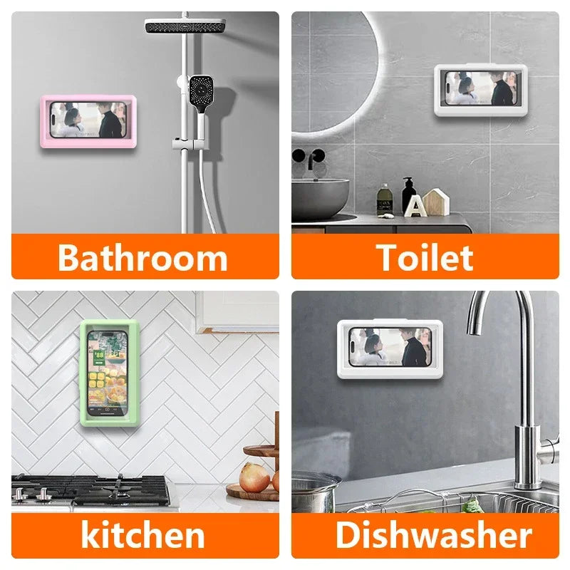 Custodia universale fissa, impermeabile e antiappannamento per cellulare, con supporto da bagno e doccia