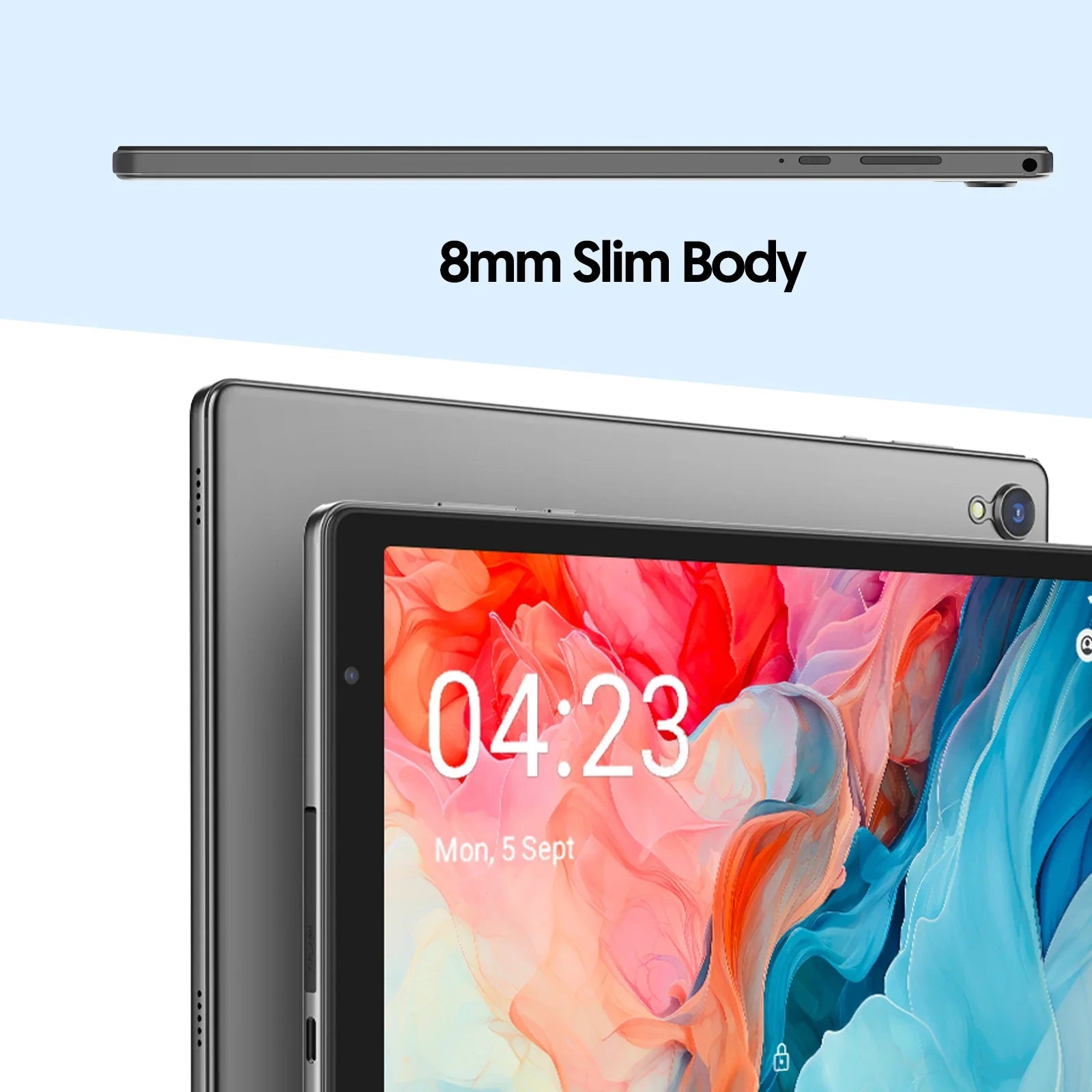 Tablet 10 pollici con Android 14, processore quad-core, 5G e Wi-Fi, 4 GB di ROM + 32 GB di RAM, risoluzione 1280×800, batteria da 6000 mAh