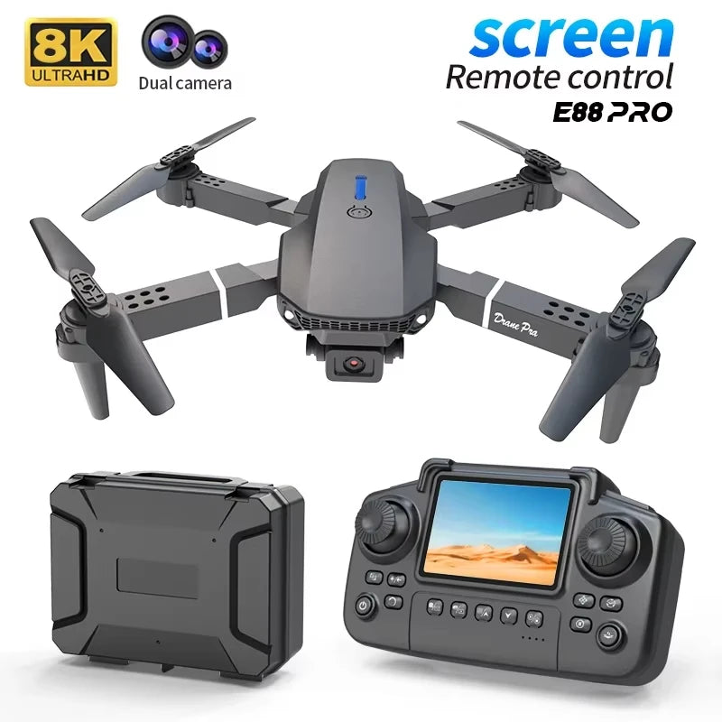Drone 8K 5G HD con doppia fotocamera per fotografia aerea, schermo di controllo remoto, quadricottero E88PRO