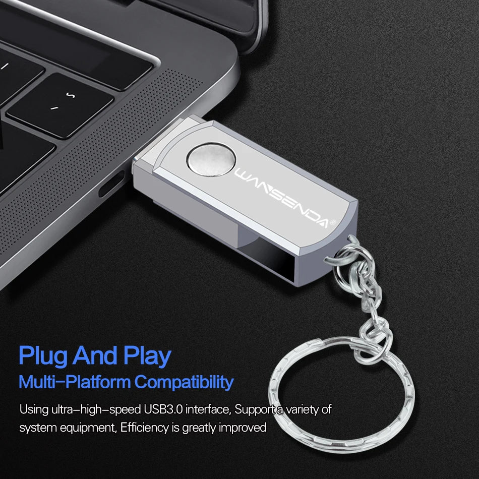 Chiavetta USB 3.0 in acciaio inossidabile da 256 GB, 128 GB, chiavetta a rotazione da 16 GB, 32 GB, 64 GB, pendrive con portachiavi