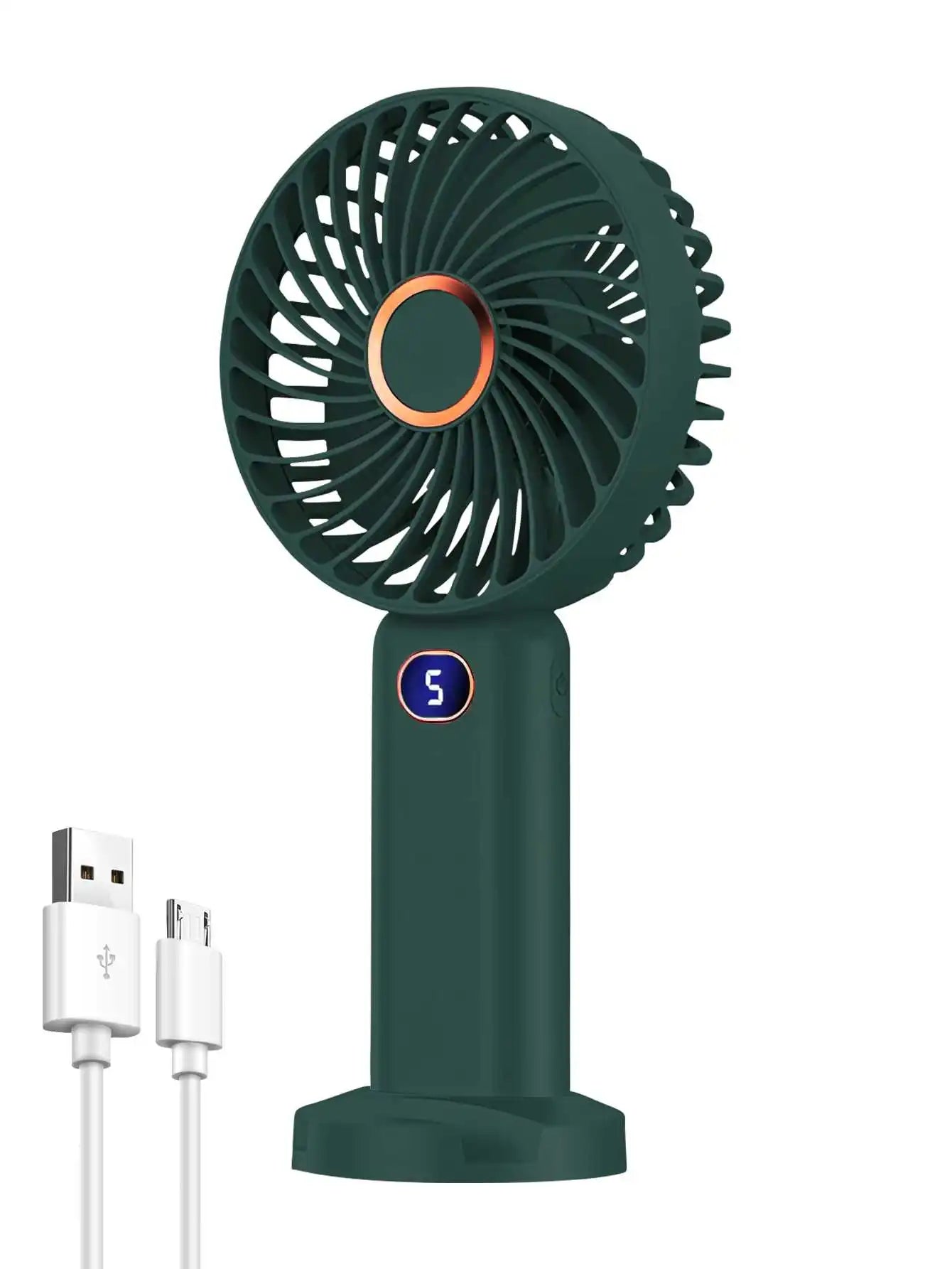 Ventilatore portatile ricaricabile tramite USB, mini ventilatore con display digitale e regolazione a 5 velocità, ideale per viaggi, attività all'aperto, ufficio e casa