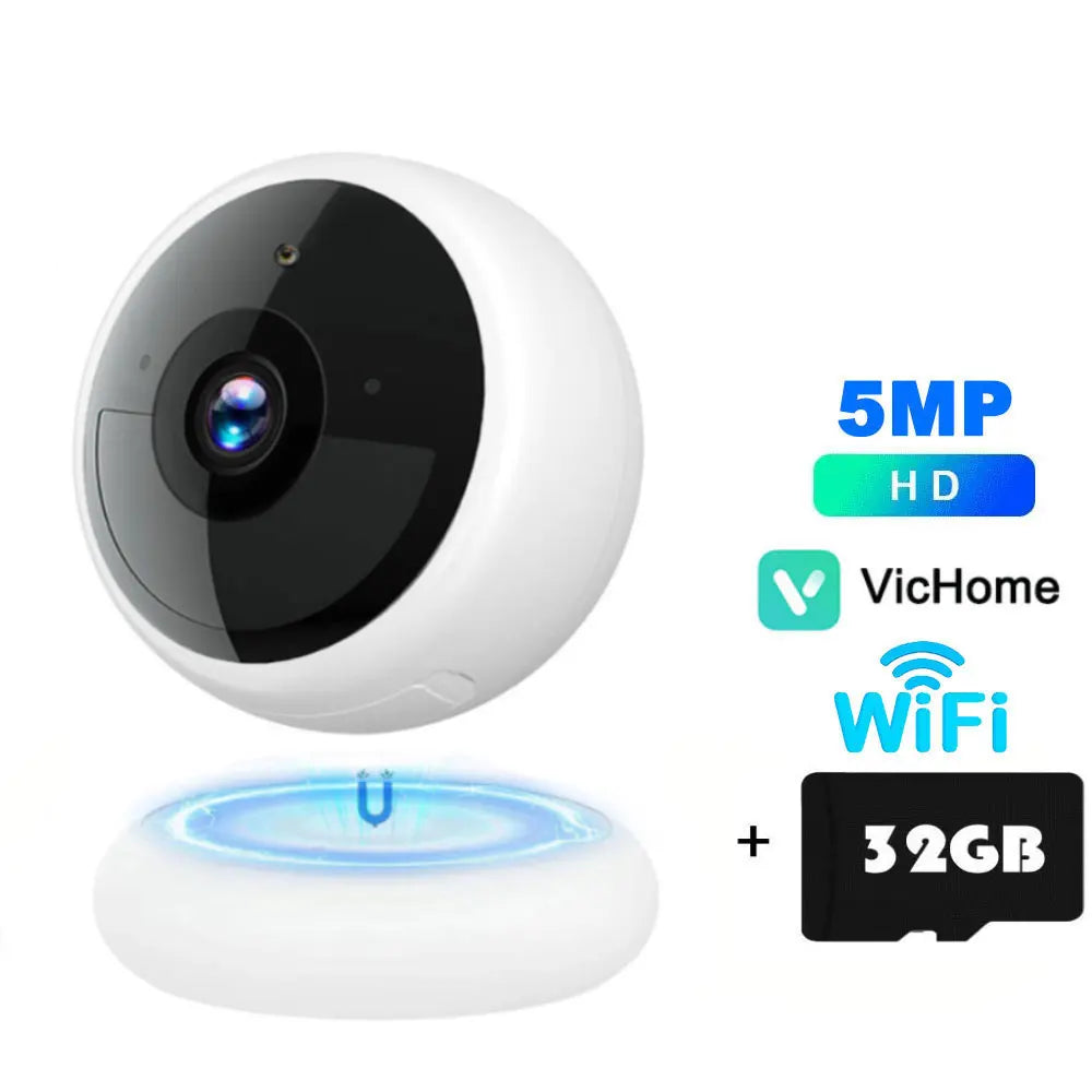 Telecamera di sicurezza domestica 2K da 5 MP con Wi-Fi, wireless, per esterni, con supporto magnetico, alimentata a batteria, con sorveglianza, rilevamento del movimento tramite IA, telecamera HD per interni