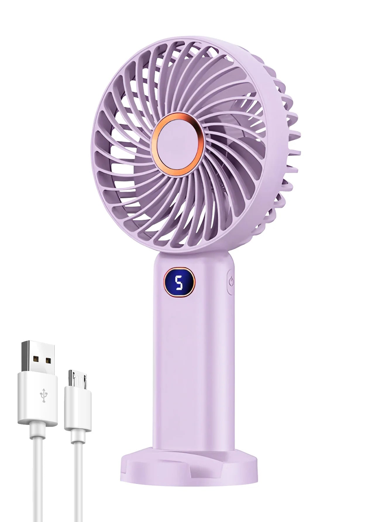 Ventilatore portatile ricaricabile tramite USB, mini ventilatore con display digitale e regolazione a 5 velocità, ideale per viaggi, attività all'aperto, ufficio e casa